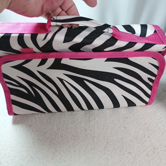 Women’s Hanging Toiletry Travel Bag Zebra Stripe Pink Interior Organizer - Picture 15 of 16